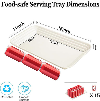 SUT 4-Pack Plastic Large White Serving Trays Set - 16" x 11" Reusable Serving Platters for Cookie, Appetizer, Charcuterie, Snack, Dessert, Party Food Display - Stackable Serving Trays for Party
