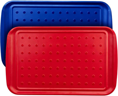 17 Inch Grilling Prep & Serve Trays with Non-Slip Base, Extra Thick,Warp-Resistant BBQ Platter Set for Cooking, Backyard Parties,Camping,Tailgating,Melamine Serving Trays for Food Prep,Red & Black