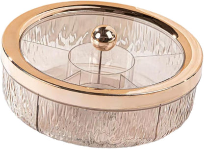 Divided Serving Tray Snack Platter Rotating 6 Compartments Dustproof Nuts Storage Platter Dessert Plate for Home Living Room, rose golden ball