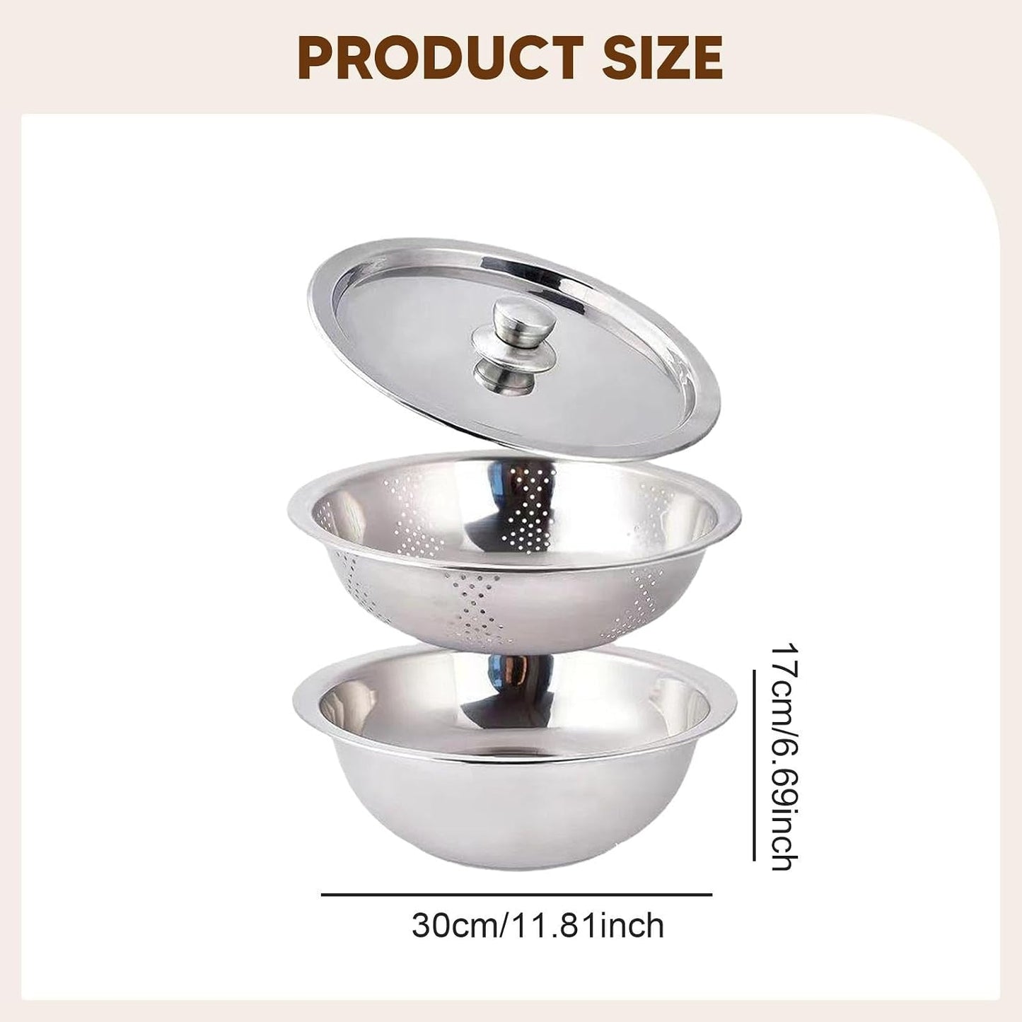 Food Storage Container Colander with Bowl Rice Rinser Food Strainer Produce Container for Salad Meat Beans Multipurpose Kitchen Utensil- 30cm