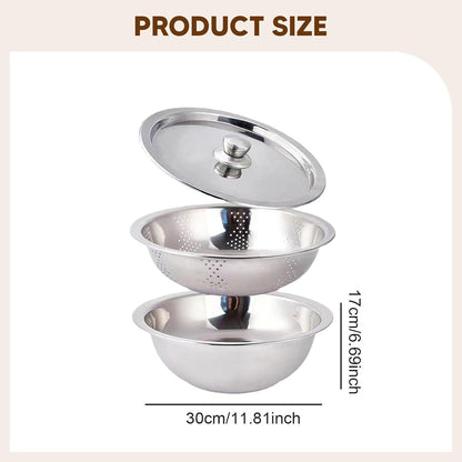 Food Storage Container Colander with Bowl Rice Rinser Food Strainer Produce Container for Salad Meat Beans Multipurpose Kitchen Utensil- 30cm