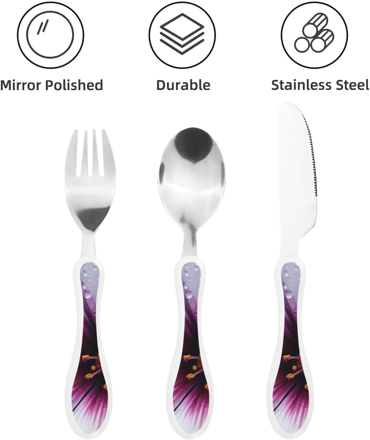 3-Piece Kids Silverware Set With Storage Case, Stainless Steel Reusable Children Safe Knife Spoon Fork Set Blue Active Girl Running Sunset Children Flatware Set For Kids Lunch Box - Colors A