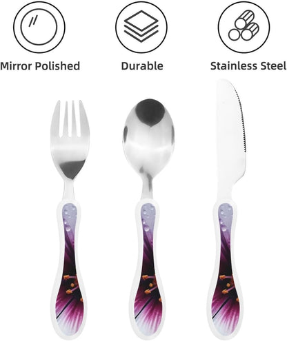 3-Piece Kids Silverware Set With Storage Case, Stainless Steel Reusable Children Safe Knife Spoon Fork Set Blue Active Girl Running Sunset Children Flatware Set For Kids Lunch Box - Colors A