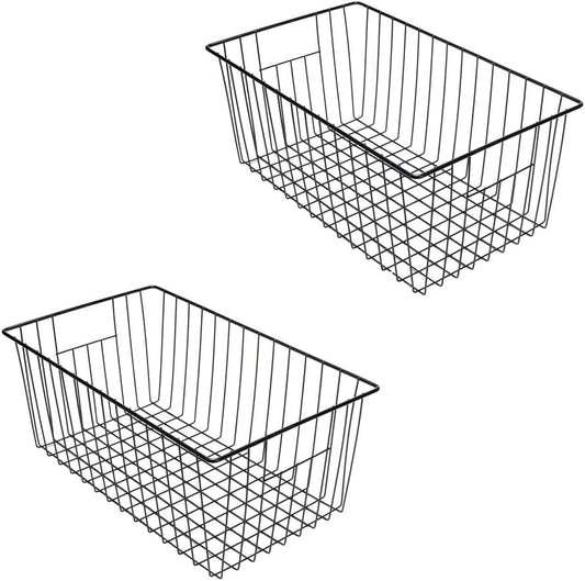 16" L x 12" W Wider Freezer Storage Organizer Baskets Container, Deep Metal Wire Chest Upright Refrigerator Divider Bins with Built-in Handles for Cabinet, Pantry, Closet, Kitchen
