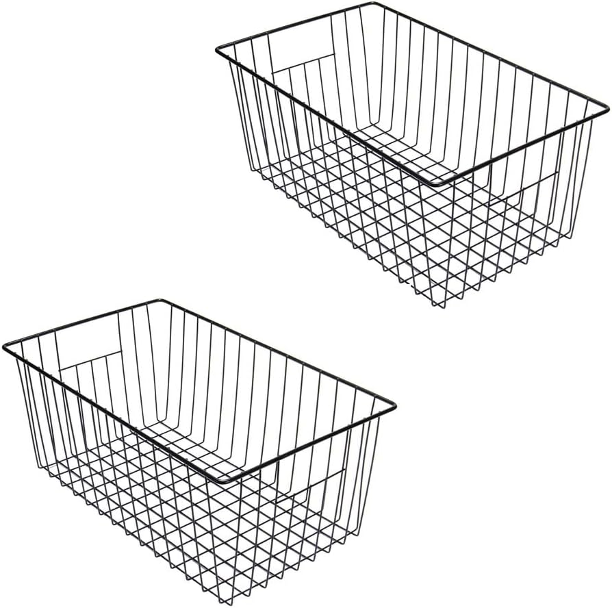 16" L x 12" W Wider Freezer Storage Organizer Baskets Container, Deep Metal Wire Chest Upright Refrigerator Divider Bins with Built-in Handles for Cabinet, Pantry, Closet, Kitchen