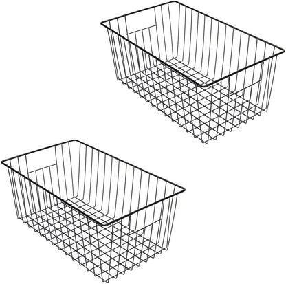16" L x 12" W Wider Freezer Storage Organizer Baskets Container, Deep Metal Wire Chest Upright Refrigerator Divider Bins with Built-in Handles for Cabinet, Pantry, Closet, Kitchen