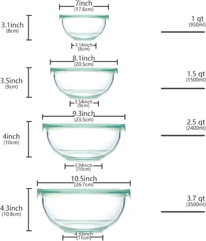 Luvan Glass Mixing Bowls with Lids Set(4.5QT, 2.7QT, 1.1QT)-Large Glass Mixing Bowls, Clear Salad Bowl for Baking, Cooking, Serving, Food Prep, 3PC Nesting Bowls for Kitchen Storage & Dishwasher Safe