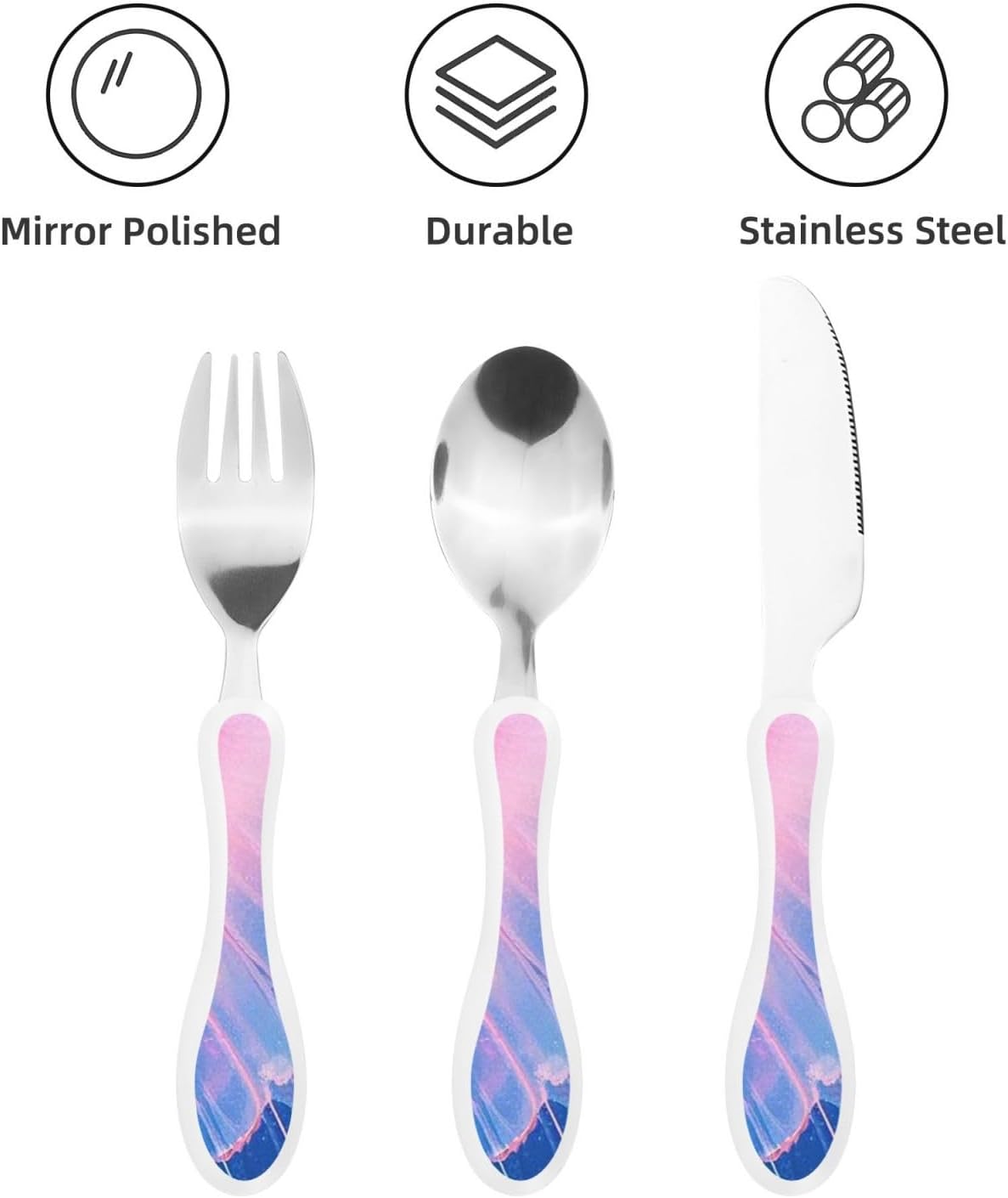 3-Piece Kids Silverware Set With Storage Case, Stainless Steel Reusable Children Safe Knife Spoon Fork Set Dreamy Jellyfish Print Children Flatware Set For Kids Lunch Box