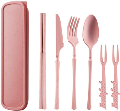 1 Set Large Reusable Travel Utensils Set with Case, Camping Cutlery for Office, Lunch, Dorm & Daily Work Use, Includes Spoon, Knife & Fork((Pink)