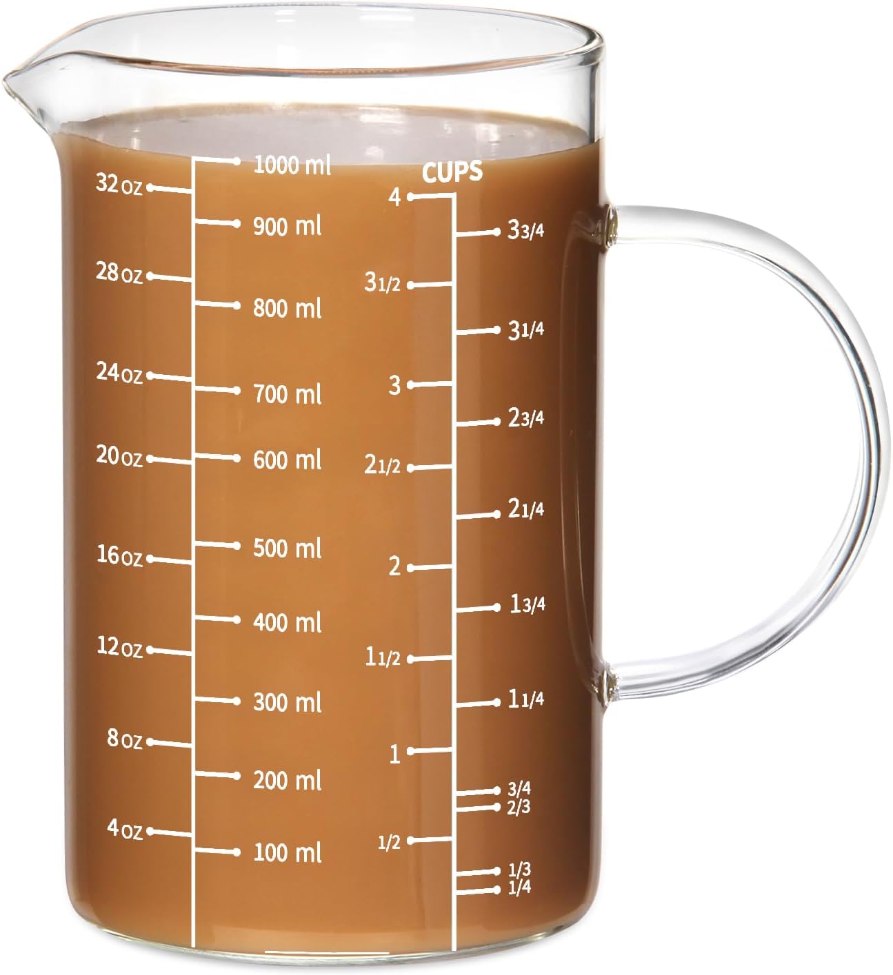 77L 3 Pack Glass Measuring Cup Set (1 1/4, 2 & 4 Cup) [Insulated handle, V-Shaped Spout], High Borosilicate Liquid Glass Measure Cup for Kitchen, Easy To Read, Dishwasher, Freezer, and Microwave Safe