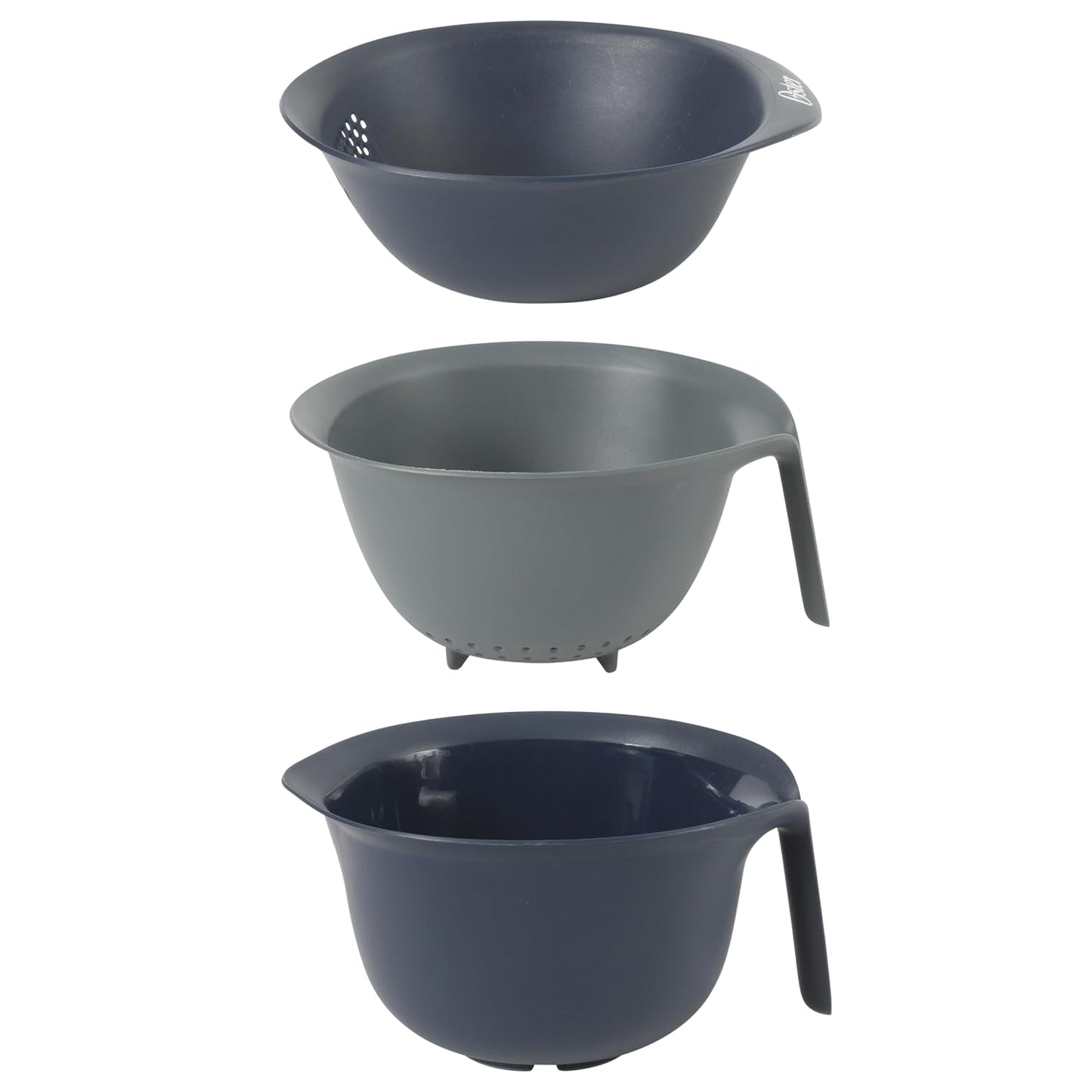 Oster Bluemarine 3 Piece PP Stackable Space-Saving Colander and Mixing Bowl Set