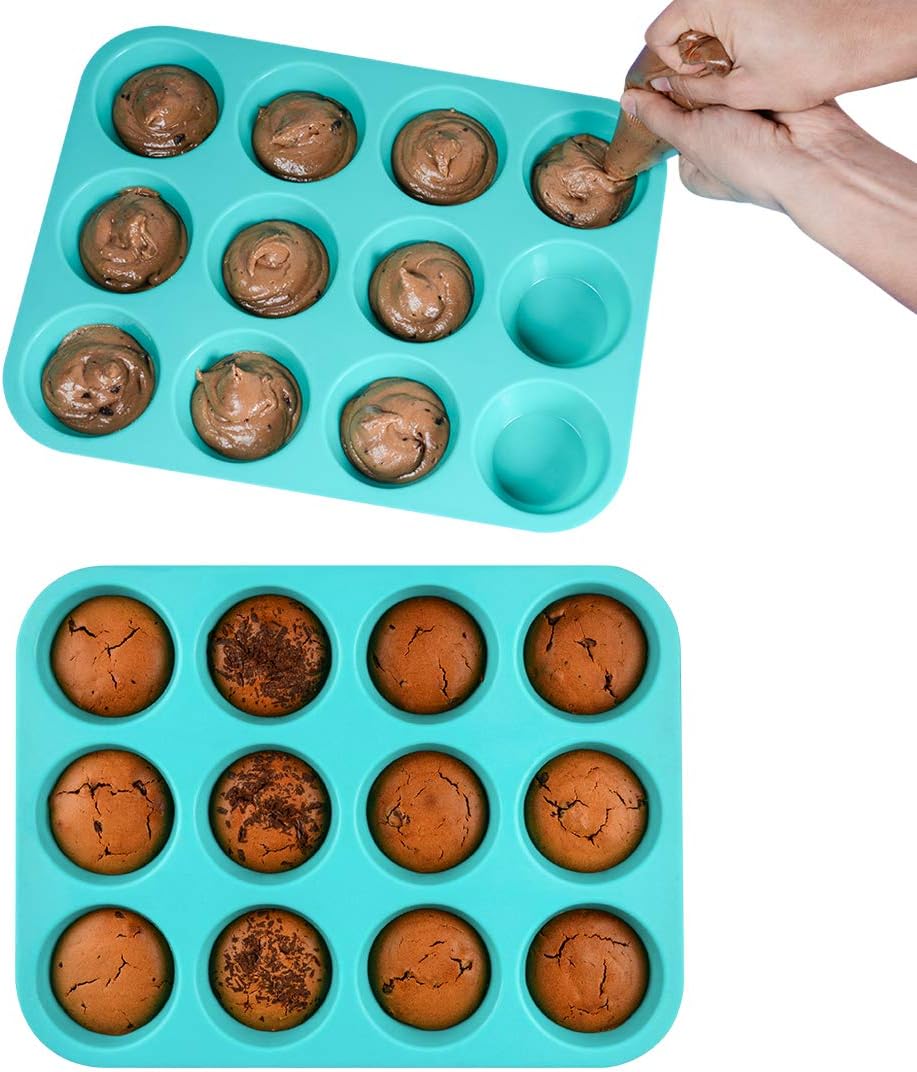 CAKETIME Silicone Muffin Pan Cupcake Pan Set - Mini 24 Cups and Regular 12 Cups Muffin Tin, Nonstick Food Grade Molds with 12 Baking Cups