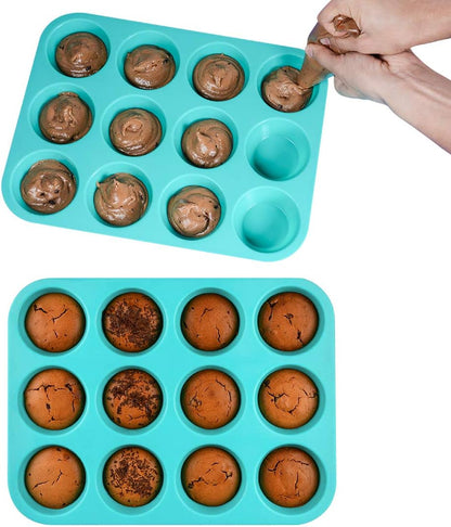CAKETIME Silicone Muffin Pan Cupcake Pan Set - Mini 24 Cups and Regular 12 Cups Muffin Tin, Nonstick Food Grade Molds with 12 Baking Cups