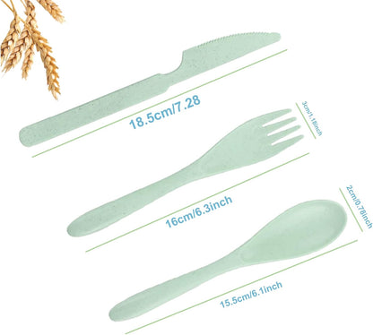2 Pack Travel Utensils Set with Case, Wheat Straw Reusable Cutlery Set, Portable Spoon Knife Fork Tableware for Lunch Box, Picnic, Camping, Office, BPA Free for Adults Kids
