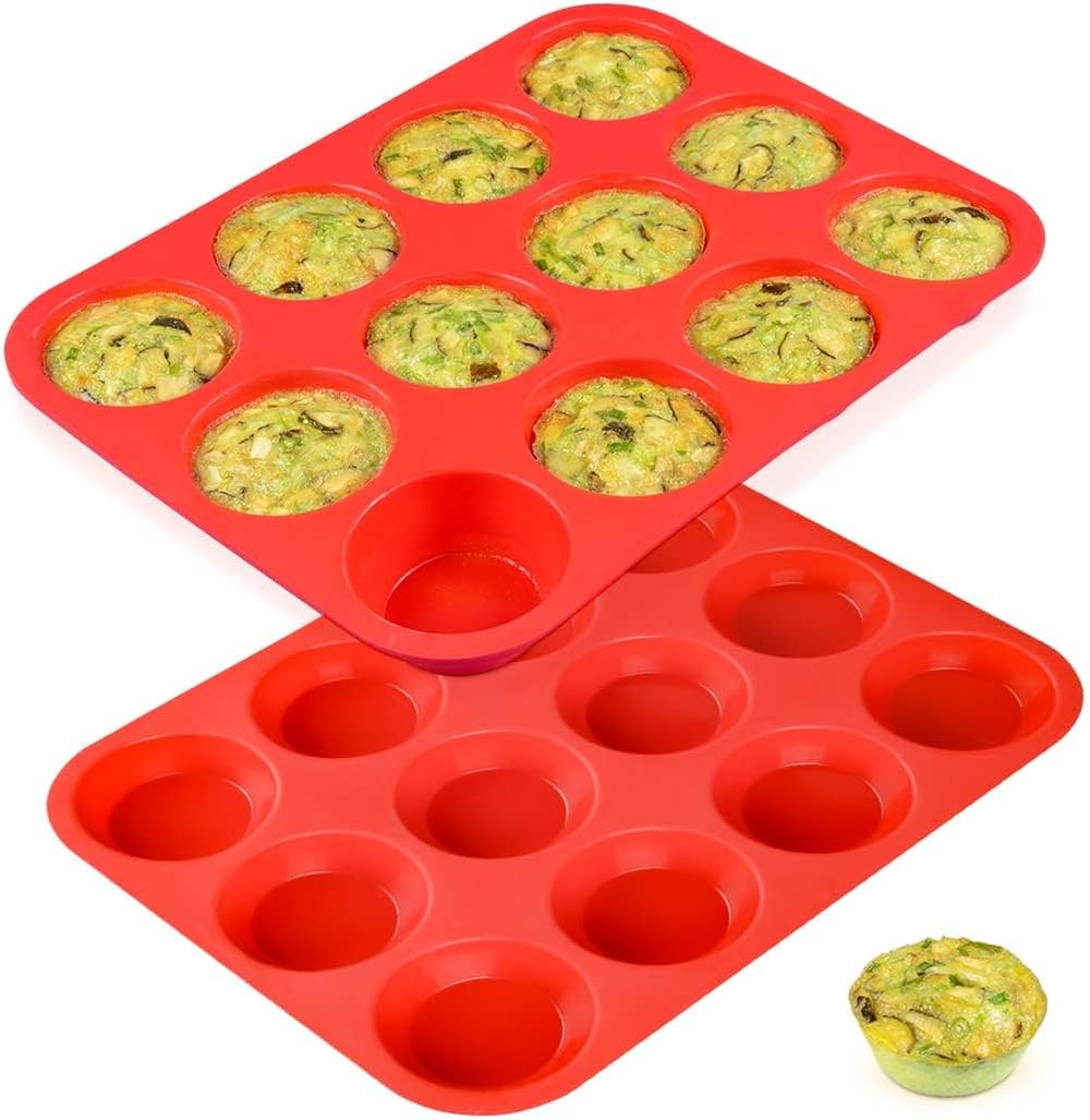 CAKETIME 12 Cups Silicone Muffin Pan - Nonstick Cupcake Pan 1 Pack Regular Size Silicone Mold for Baking