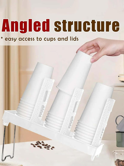 Paper Cup and Lid Holder,Disposable Plastic Coffee Cup Dispenser,3-Slot Upright Paper Cup Dispenser for Coffee Stations,Kitchens,Bars,Restaurants,Lounges,Single Row,White