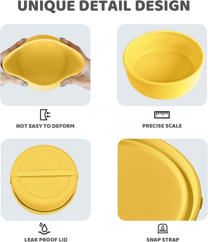 Silicone Food Storage Containers Bowl, Set of 3 Reusable Silicone Bento Lunch Box Containers with Lids (17oz, 25oz, 42oz) Dishwasher, Microwave and Freezer Safe (Bright Yellow)
