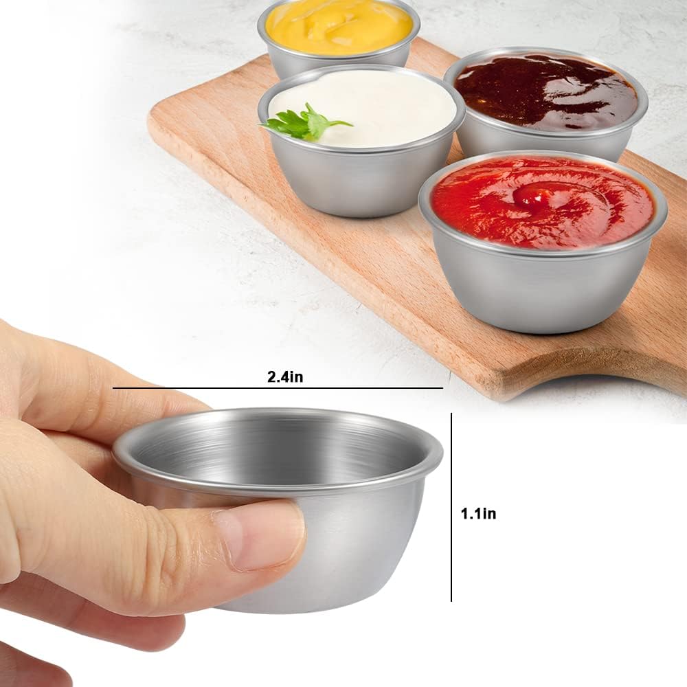 Ramekin Sauce Dipping Bowl Mini Sauce Cups Pudding Condiment Cups for Home Party Stainless Steel (Sliver 12 Pack 50ml)