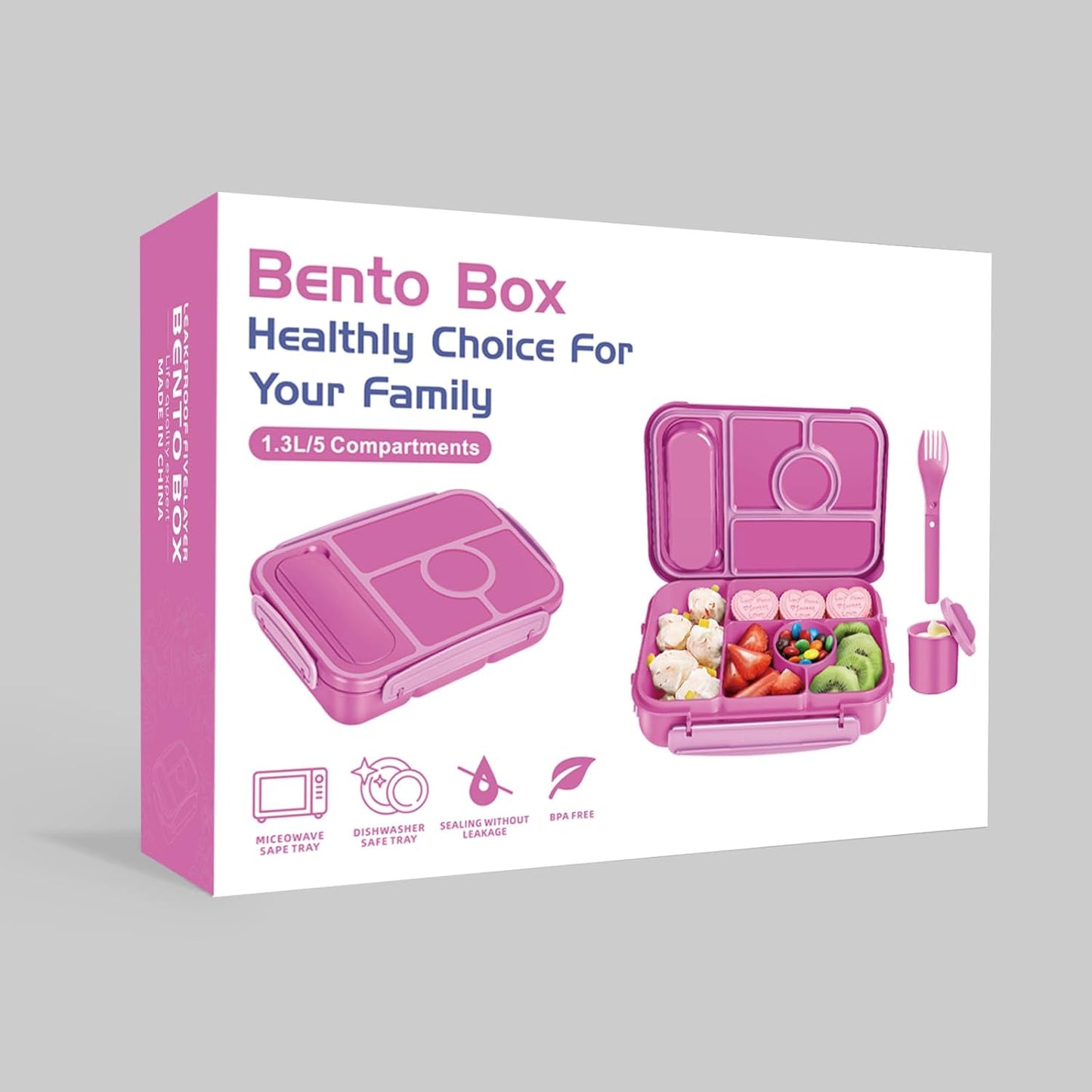 Amathley Bento Box Adult Lunch Box Kids,Lunch Containers for Adults/Kids/Toddler,5 Compartments Bento Lunch Box with Sauce Vontainers,Microwave & Dishwasher & Freezer Safe,BPA-Free (Blue)