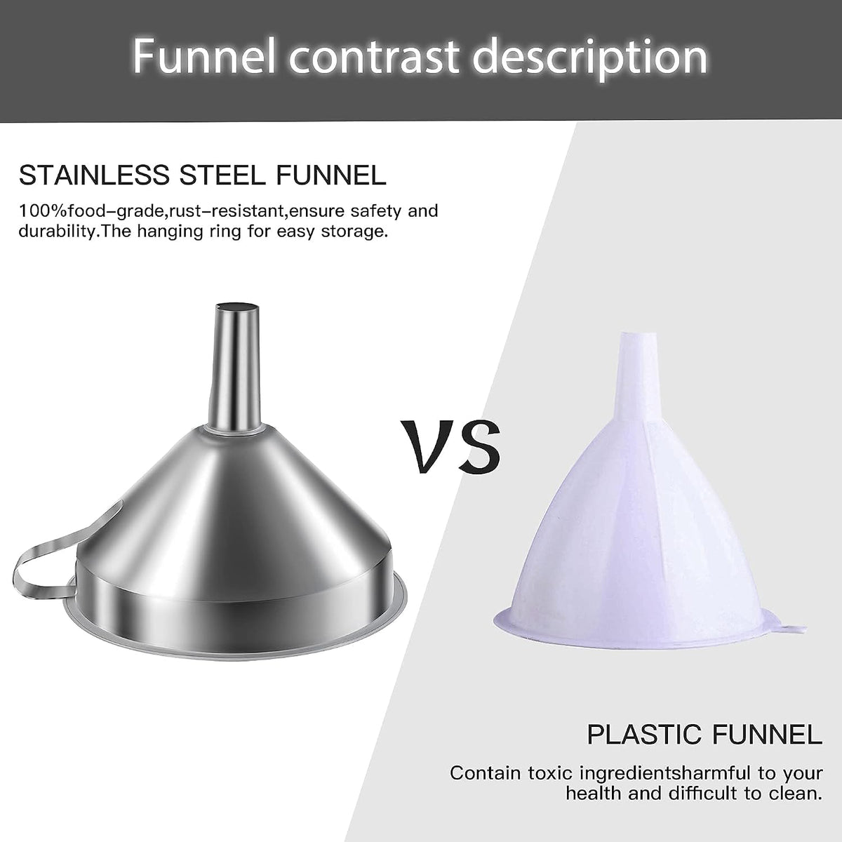 Canning Funnel for Wide and Regular Jars, Wide Mouth Funnel Stainless Steel Funnels for Kitchen Use, Metal Funnels Set for Transferring Liquid Power Jam Grains Dry and Wet Ingredients
