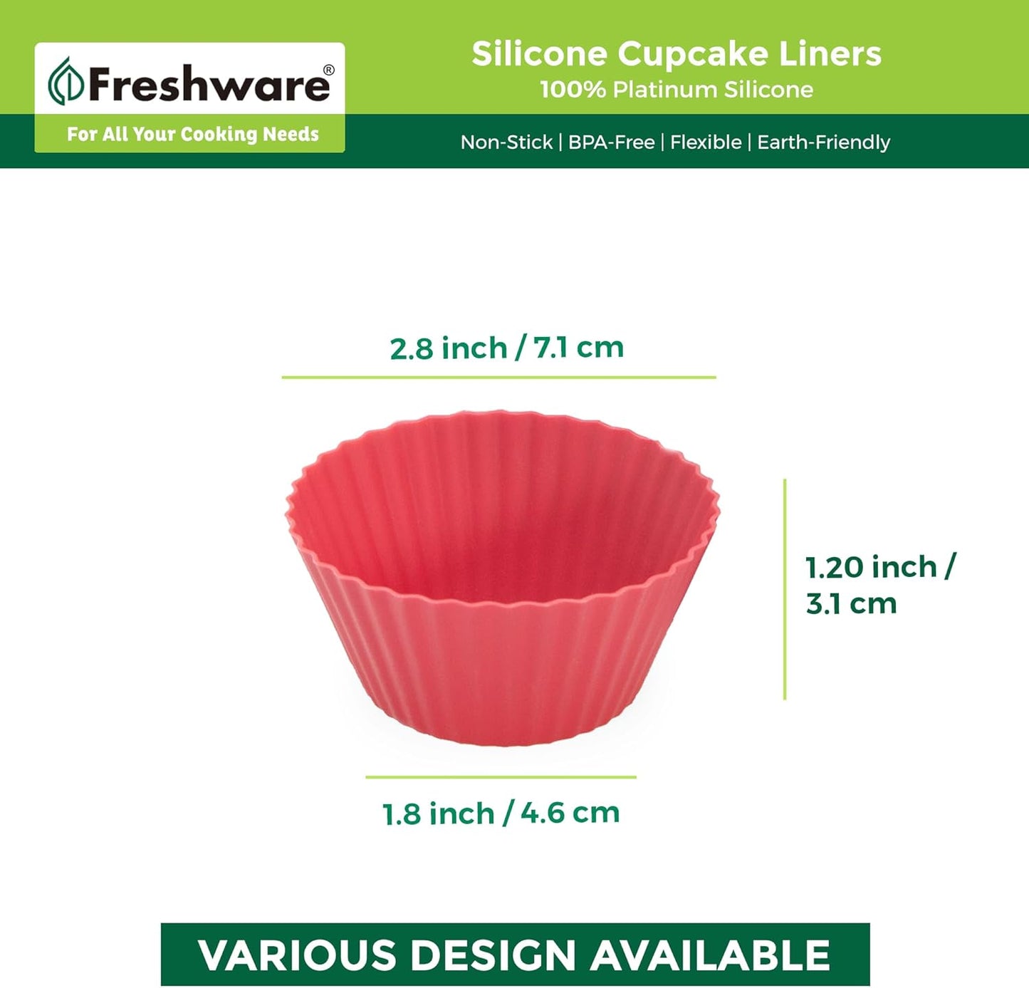 Freshware Cupcake Liners, Pack of 12 Silicone Muffin Cups, 3 Inch Baking Cups, Reusable & Non-stick Cupcake Liners for Party Halloween Christmas, Flower