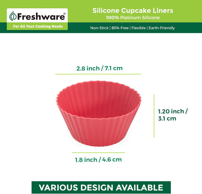 Freshware Cupcake Liners, Pack of 12 Silicone Muffin Cups, 3 Inch Baking Cups, Reusable & Non-stick Cupcake Liners for Party Halloween Christmas, Flower