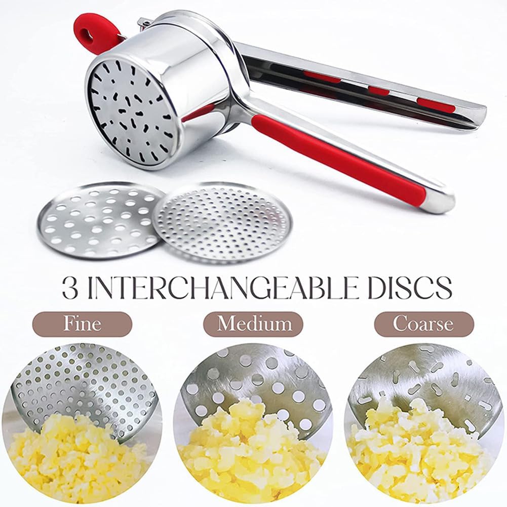 Stainless Steel Potato Ricer With 3 Discs, Heavy Duty Potato Ricer for Mashed Potatoes, Large Capacity Potatoes Masher and Rice-r Kitchen Tool(COLOR:Red)
