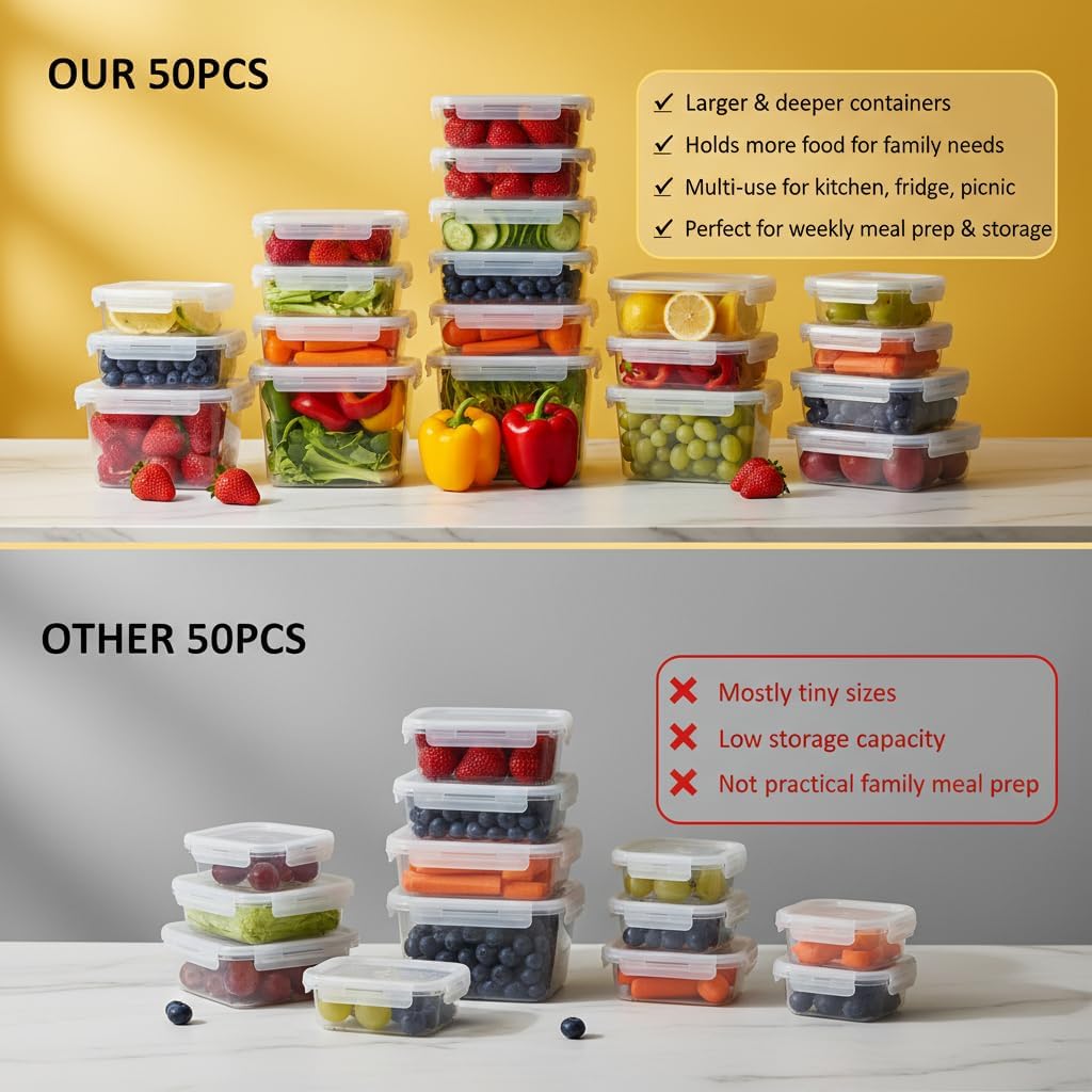 AISOON 40 Pcs 85oz Large Food Storage Containers with Lids (20 containers & 20 lids), Stackable Airtight Leakproof BPA-Free Reusable Meal Prep Containers, Freezer Microwave Dishwasher Safe