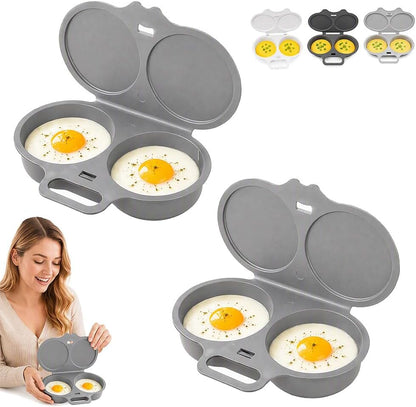 2pcs Dual Cavity Microwave Egg Poacher with Lid & Handle，Black