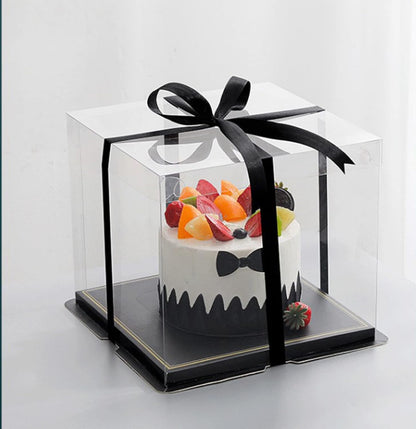 XININSUN 2Pcs Large Cake PET Clear Box, 10" X 10" X 9" with ribbon and pre-folded lid, for 8" cake packing carry, baking cookie display, Carry Tall Layer Gift, Festive Gift Box -White