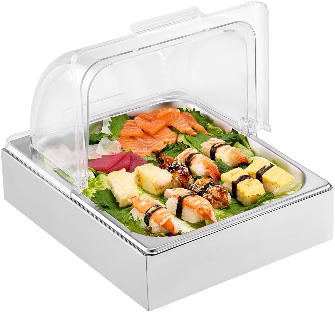 VEVOR Chilled Condiment Server Caddy, 5 Compartment Ice Cooled Serving Container, Plastic Fruit Garnish Tray Platter with Lid, for Taco Salad Bar Accessories, Party Home Restaurant Supplies