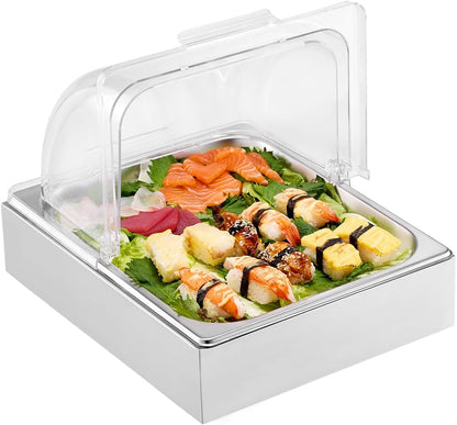 VEVOR Chilled Condiment Server Caddy, 5 Compartment Ice Cooled Serving Container, Plastic Fruit Garnish Tray Platter with Lid, for Taco Salad Bar Accessories, Party Home Restaurant Supplies