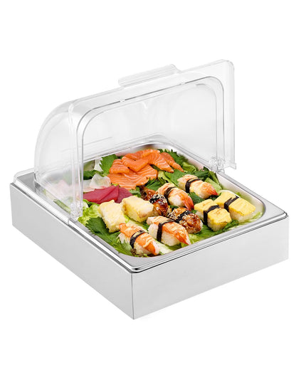 VEVOR Chilled Condiment Server, 4 Compartment Ice Cooled Condiment Serving Container, Chilled Garnish Tray Bar Caddy with Lid, for Bartending & Serving Taco, Salad, Fruit, Home & Restaurant Supplies