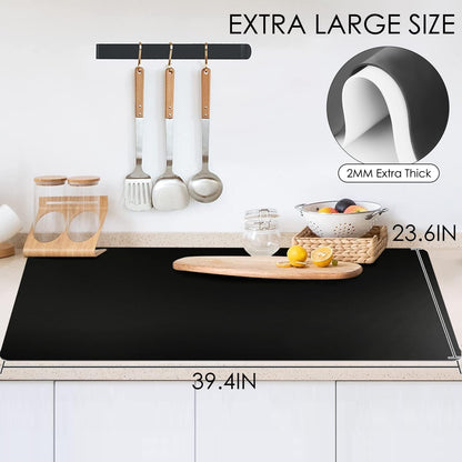 Extra Large Silicone Mat, 31.5x23.6 Inch Heat Resistant Mat for Kitchen Counter, Non Stick Silicone Baking Mat for Dough and Pastry, Thick Silicone placement Countertop Protector, Black countertop mat