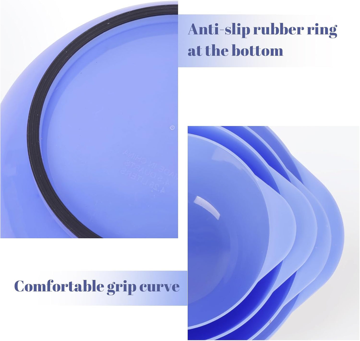 BoxedHome 4.5 Quart Large Plastic Mixing Bowls, Microwave Safe Mixing Bowl Set with Pour Spout, Nesting Bowls for Space Saving Storage(Violet Blue)
