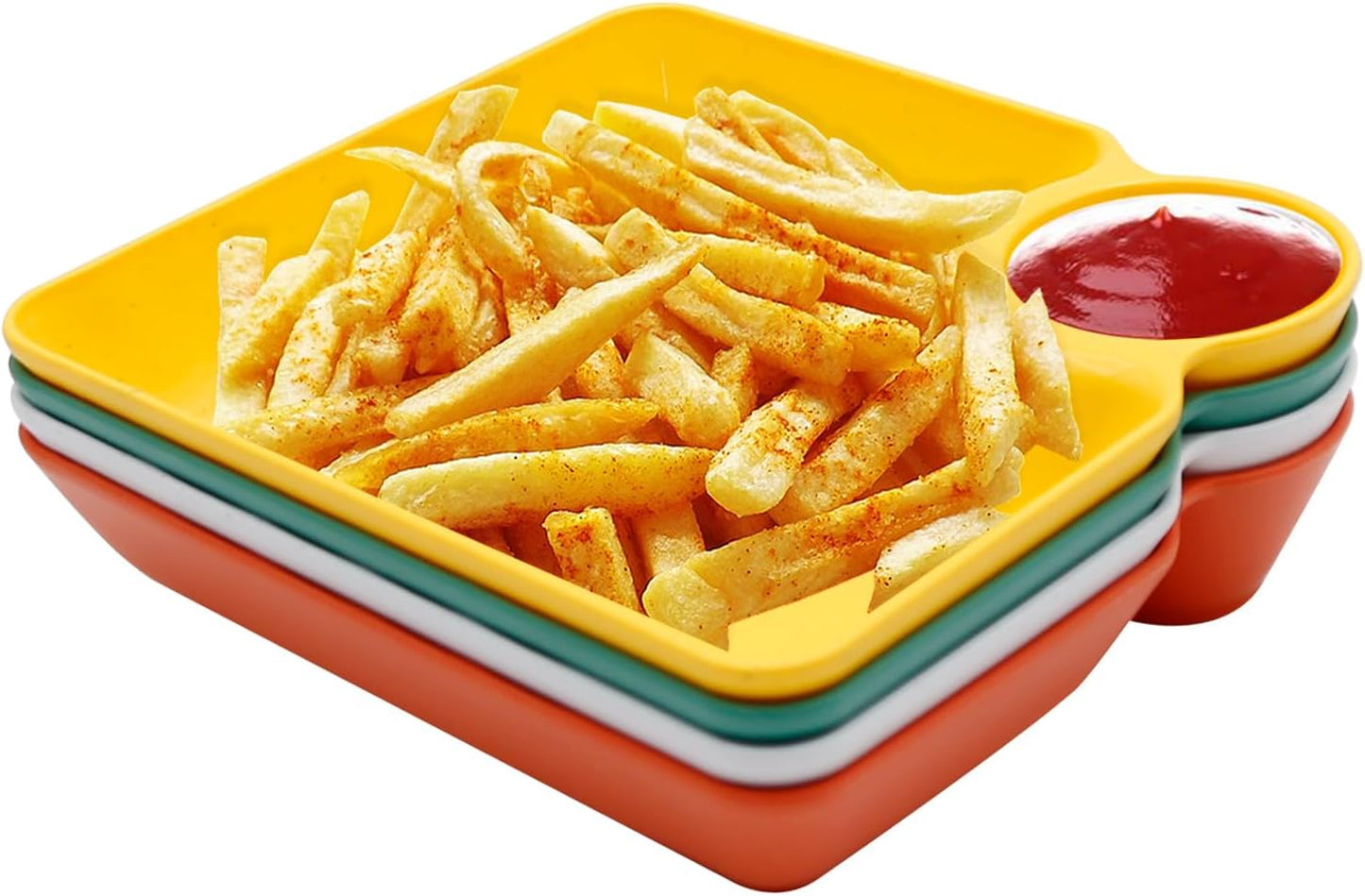 4 Pcs Veggie Platter Chips Dipping Dish L*W (7.28"*7.28") Serving Trays for Entertaining with Sauce Rack for Buffet Party Family Party (Mixed Colors) (Mixed Colors)