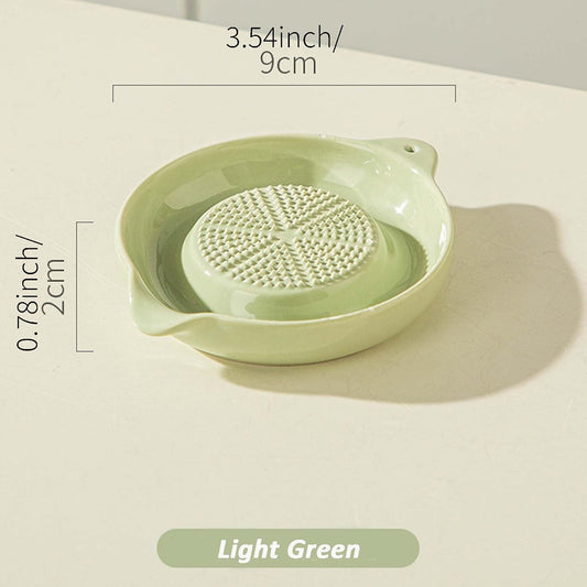 DelloidMaz 3.5 Inch Green Ceramic Grater Plate for Ginger, Garlic, Onion, Cheese, Lemon, Chocolate, Vegetables and Fruits for Kitchen (Green)
