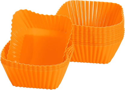 uxcell 18Pcs Silicone Cupcake Baking Cups, Silicone Muffins Liners Non-Stick Square Baking Cups, for Cooking Eggs Baking Muffins and Make a Cake(Pink)