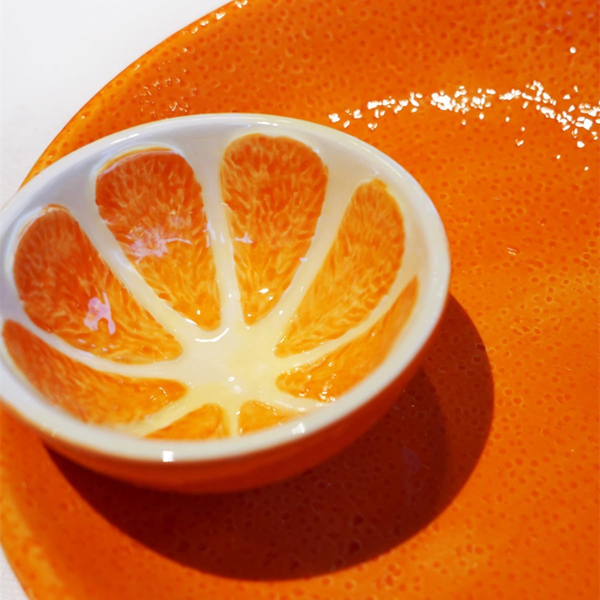 Ceramic Yellow Orange Chip and Dip Serving Trays, Appetizers and Cheeses Serving Platter, Ideal for Snacks, Veggies, Fruit -10 inches