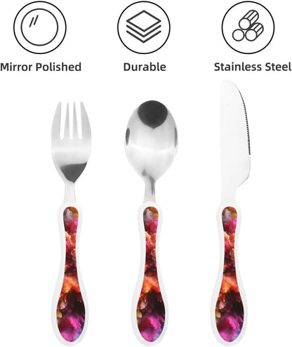 3-Piece Kids Silverware Set With Storage Case, Stainless Steel Reusable Children Safe Knife Spoon Fork Set Parrots On Branches Children Flatware Set For Kids Lunch Box
