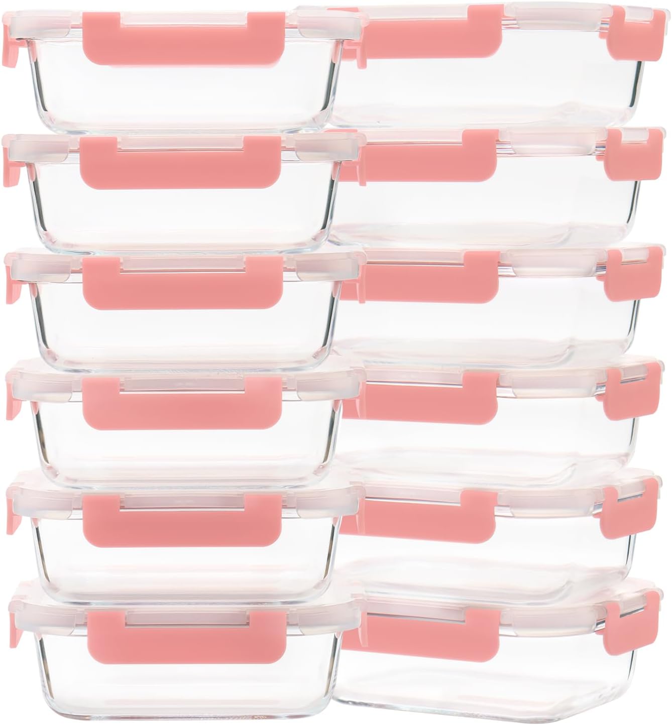 GULFLIN 12 Pack 22oz Glass Meal Prep Containers, Food Storage Containers with Lids, Air-Tight, Leak-Resistant, Freezer to Microwave Safe - Grey Set
