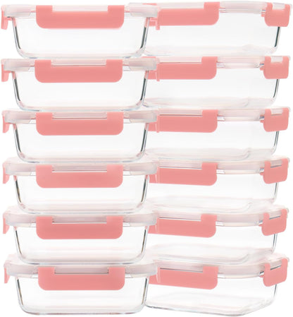 GULFLIN 12 Pack 22oz Glass Meal Prep Containers, Food Storage Containers with Lids, Air-Tight, Leak-Resistant, Freezer to Microwave Safe - Grey Set