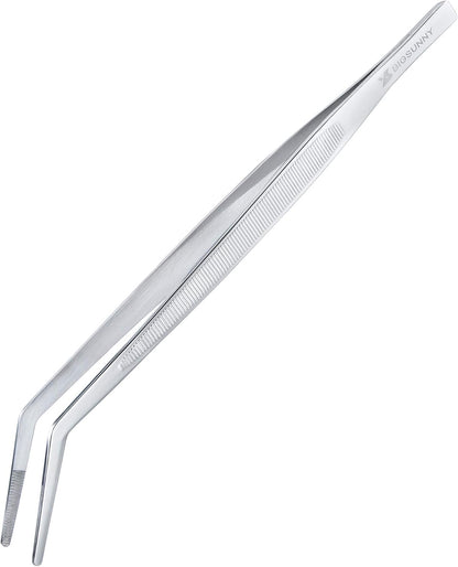 MSY BIGSUNNY Professional Chef Kitchen Cooking Precision Tweezers Culinary Curved Tip Tongs for Baking Decorating (1, 9.5")