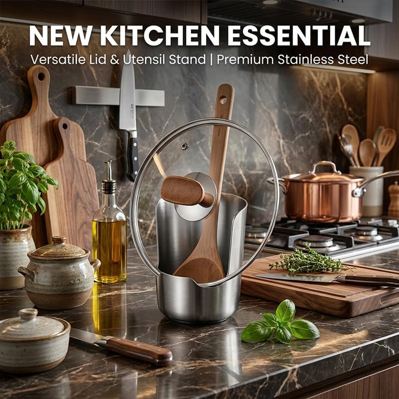 Stainless Steel Utensil Holder and Spoon Rest for Kitchen Counter，