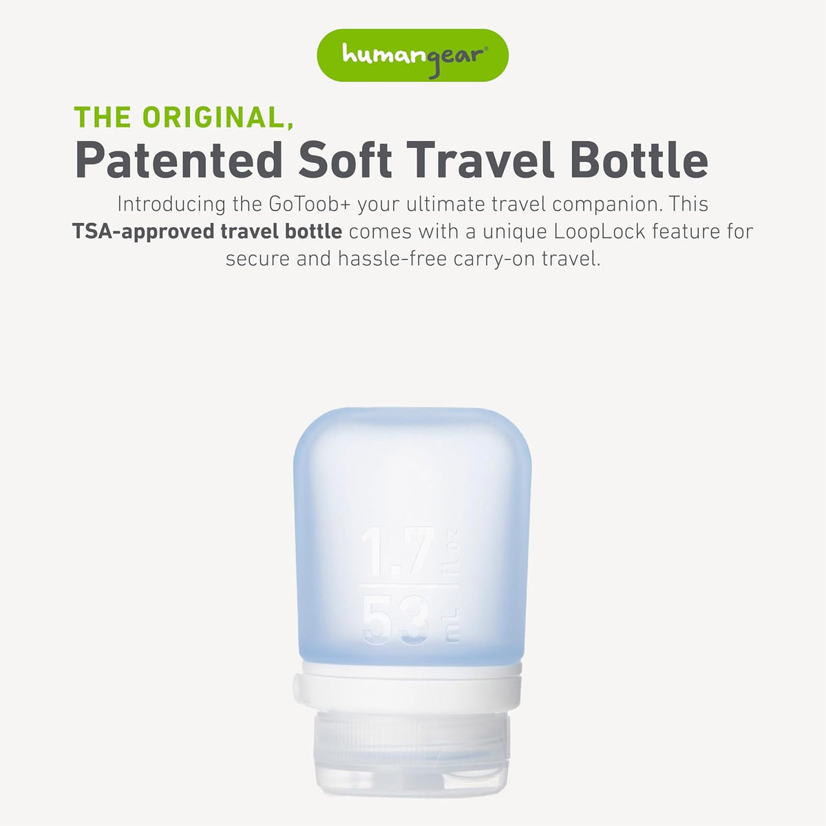 humangear GoToob+ (XL) | Refillable Silicone Travel Bottle | Locking Lid | Food-Safe Material | Blue, XL (6 fl.oz.; 177ml)