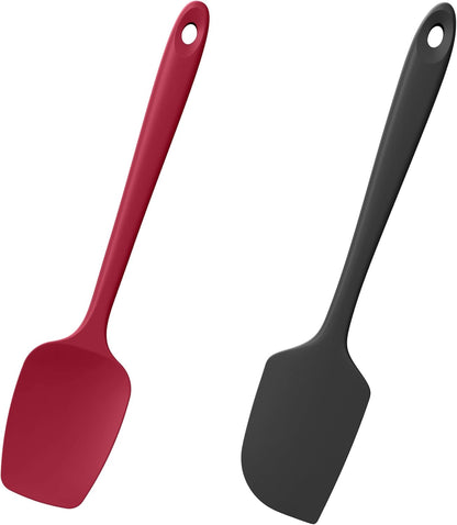 2-Piece Silicone Scraper & Spoon Spatulas: Doosu 600°F Heat Resistant Food Grade BPA Free Rubber Baking Flat Spatula Kitchen Cooking Spoonula for Mixing Scraping Folding Stirring Serving (Aqua Sky)