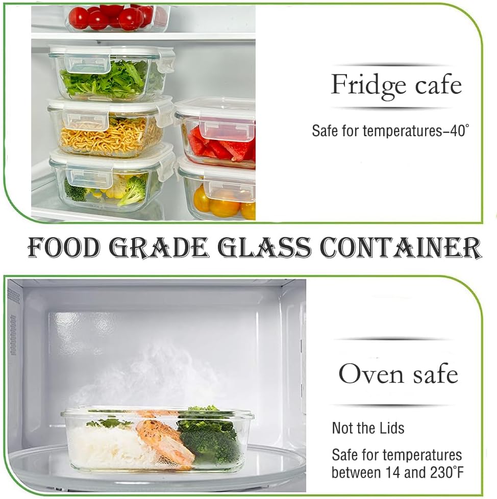 8 Pcs Square Glass Food Storage Container with Lids, 16OZ Square Glass Meal Prep Containers Set, 2 Cup glass Food Storage for Lunch Salad, Microwave, Oven, Freezer, Dishwasher Safe (4 Pack)