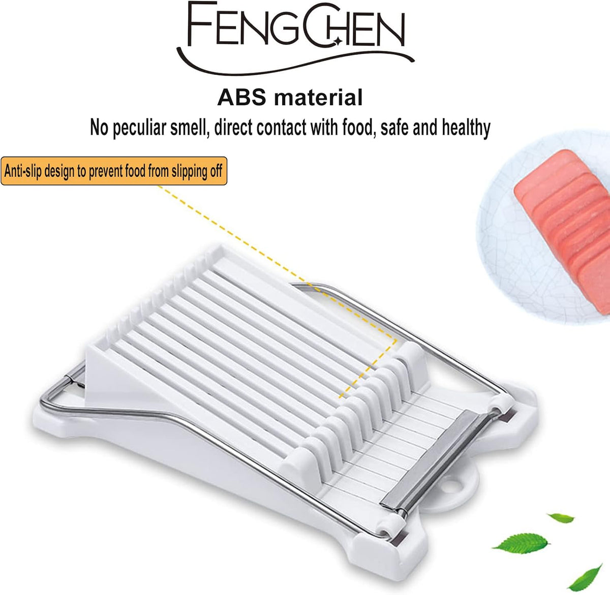 FENGCHEN Luncheon Meat Slicer, Spam Cutter with 10 Stainless Steel Wires, Slice Tool for Boiled Eggs, Banana, Avocado, Black