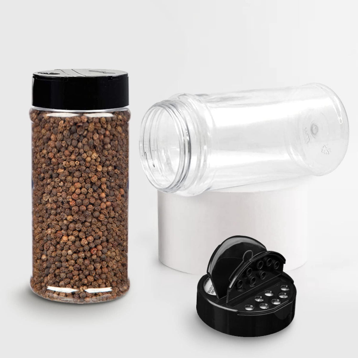 Plastic Spice Jars Bottle Containers with Black Cap, 16 Oz, 6 Pack