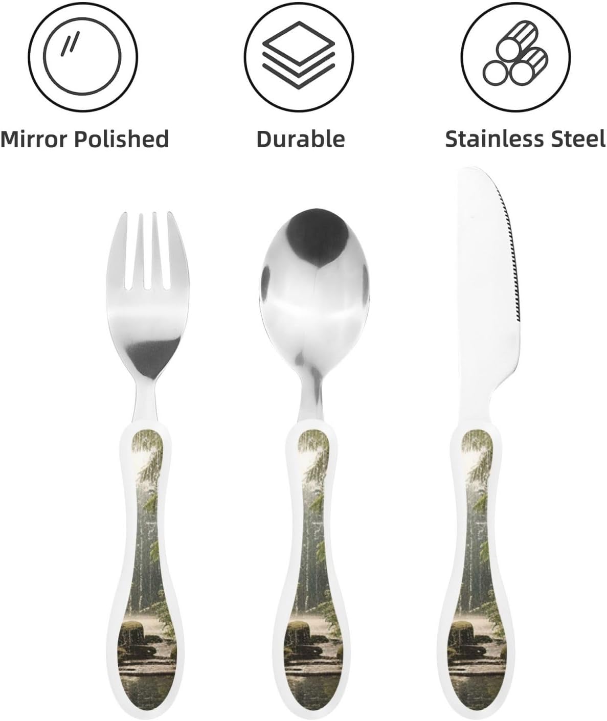3-Piece Kids Silverware Set With Storage Case, Stainless Steel Reusable Children Safe Knife Spoon Fork Set Blue Active Girl Running Sunset Children Flatware Set For Kids Lunch Box - Colors C